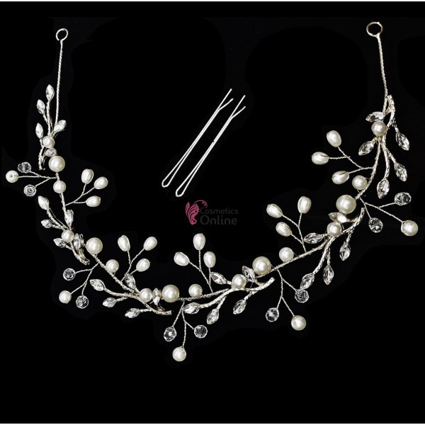 Tiara Ti032GG Argintiu pentru mirese cu cristale si perle